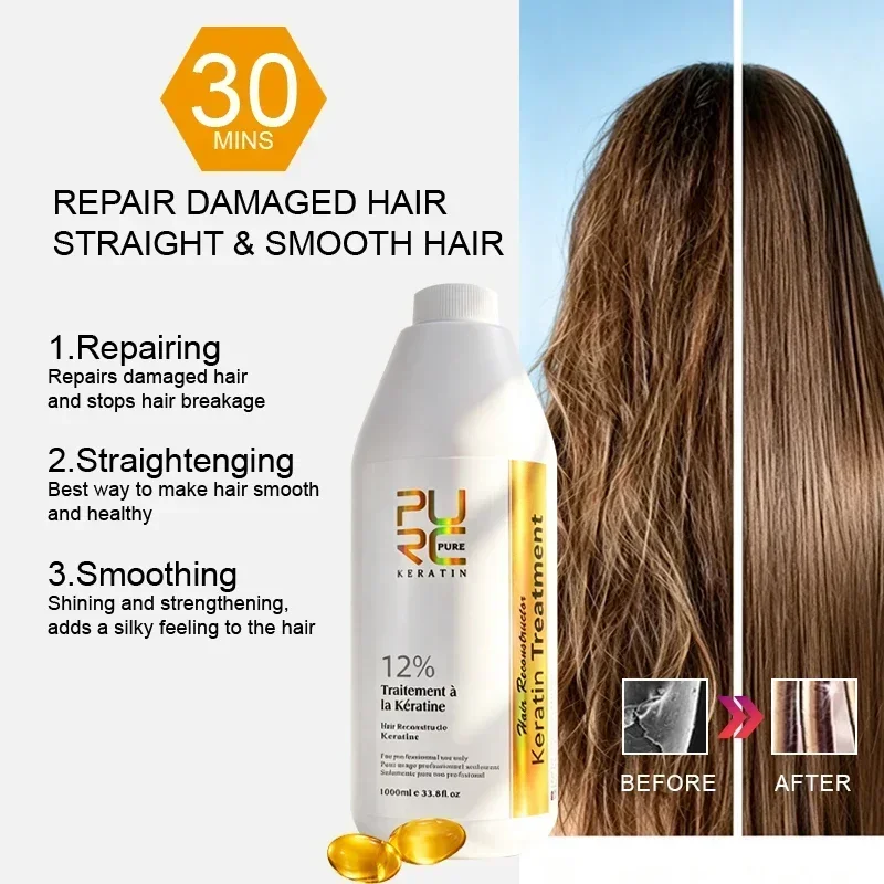 12% Brazilian Keratin Treatment Permanent Straightening Smoothing Lissage Indien Professional Relaxer Frizz Free 1000ml