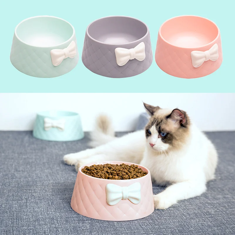 Pet Dog Food Bowls Lovely Bowknot Puppy Feeder Dish Bowl Diamond Pattern Bow Cat Bowl for Water Sweet Princess Pet Feeding Bowls