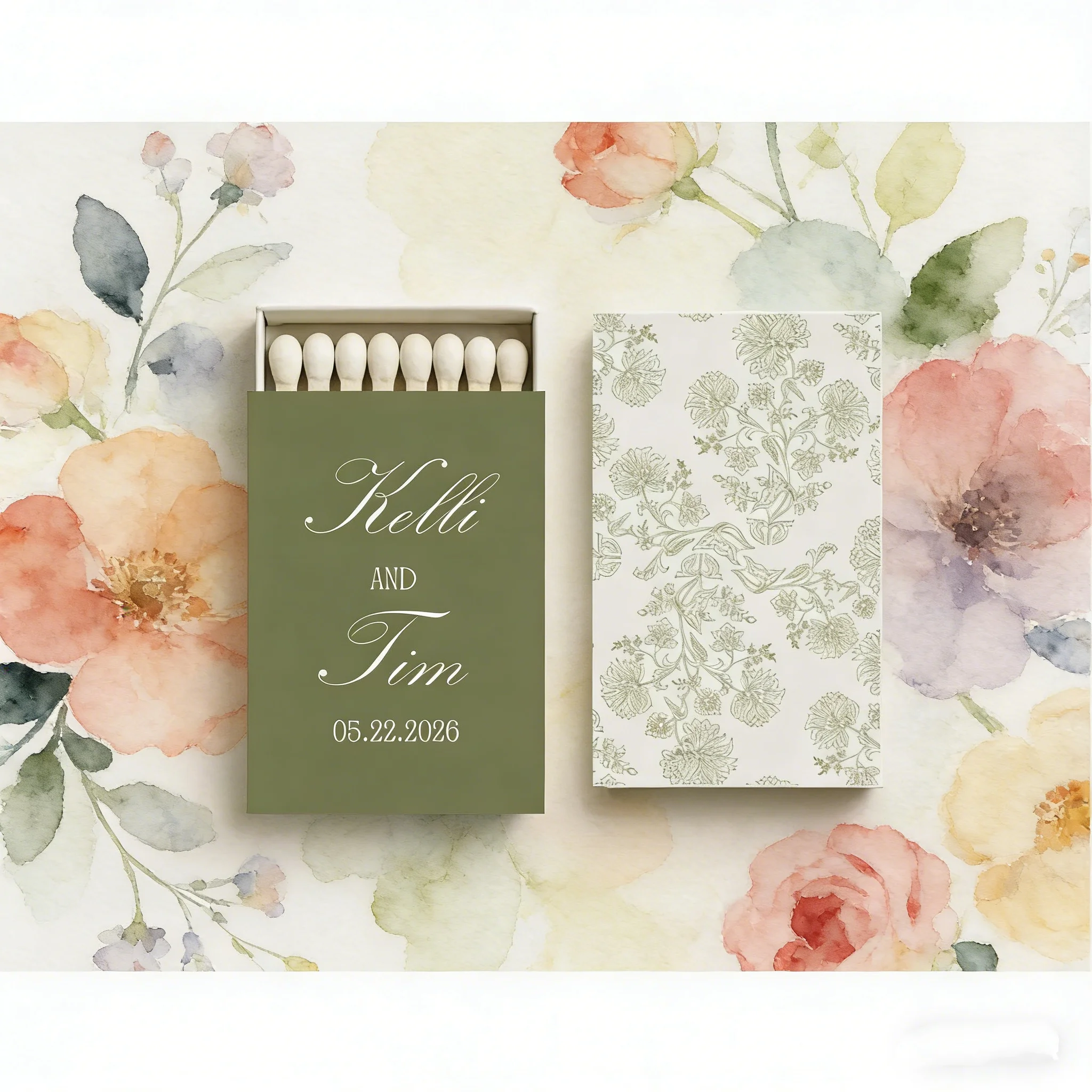 

Personalized Olive Green Paisley Pattern Matchboxes, Custom Wedding Favors, Stylish Bridal Shower Souvenirs for Guests