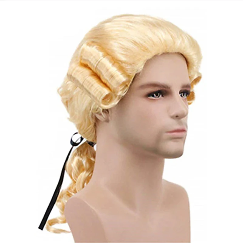 HAIRJOY Kunsthaar-Kolonial-Cosplay-Perücke für Anwalt, graue Perücken, lange lockige gewellte Perücken für Männer – Detail 4