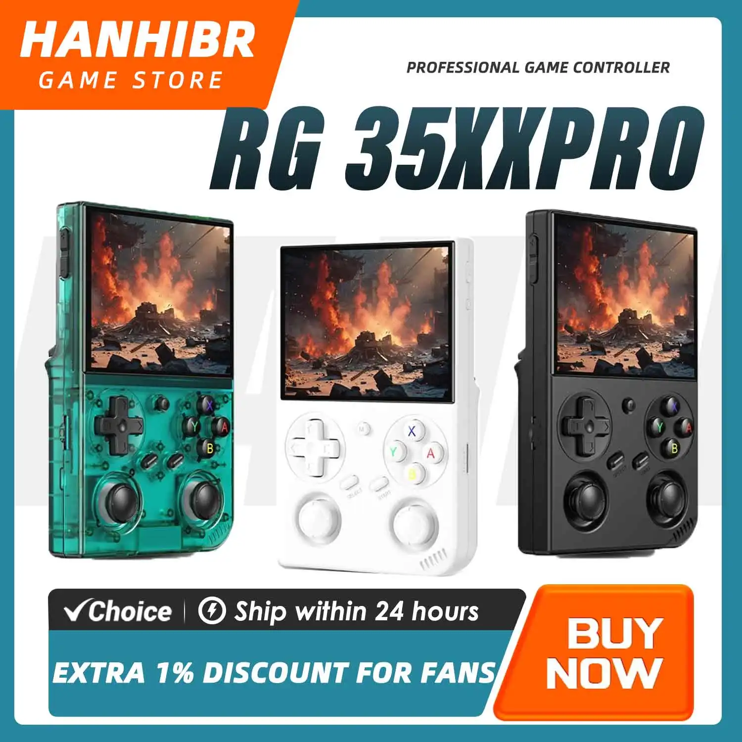 Consola de Juegos Retro Vertical ANBERNIC RG35XX PRO, Pantalla IPS OCA de 3.5 Pulgadas, Linux de 64 Bits, Joysticks Dobles Reales, Motor de Vibración, RixelHK
