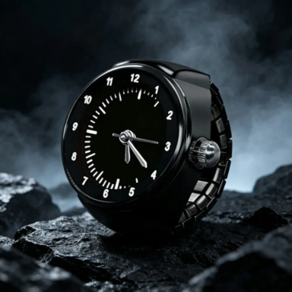 Vintage Punk Quartz Watches Finger White Black Color Creative Rings Women Men Mini Elastic Strap Clock Ring Creative Jewelry