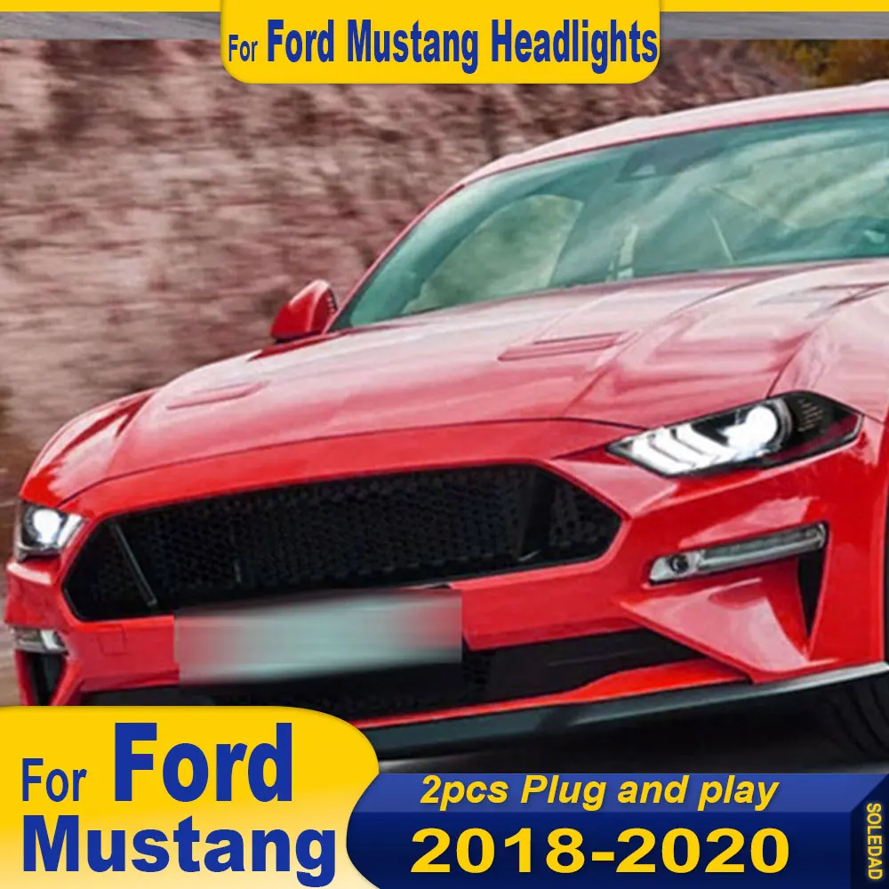 For Ford Mustang LED Headlight 2018 2019 2022 Car Headlights Assembly Mustang DRL Turn Signal High Beam Angel Eye Projector Lens