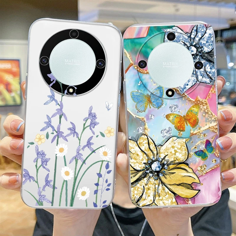 Leopard Print Flowers Hearts Love Phone Cases For Honor X9a X9b X30 50 Magic4 Magic5 Magic6 Lite 5G Huawei Mate 20 Clear Cover