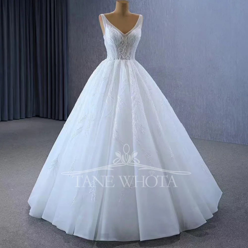 Gaun Pengantin Kristal Berpayet 2025 Tali Spaghetti Tali Belakang Gaun Pernikahan Untuk Wanita Elegan Mariée Femme Gown