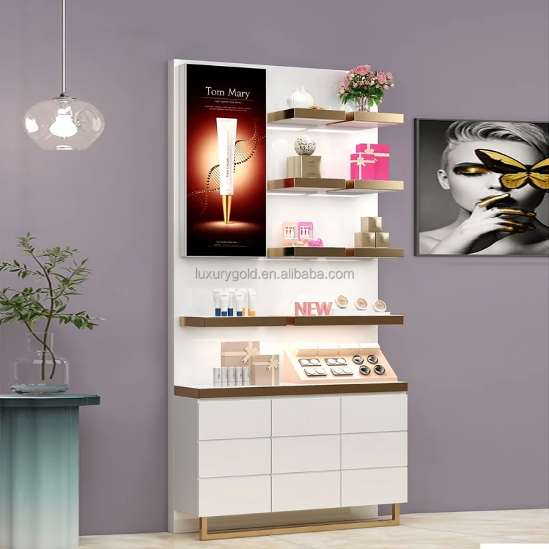 Custom. Customize Logo Unique Design Multilayer Counter Perfume Wooden Stand Display Stand Perfume Display for Cosmetics Fair