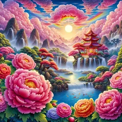 9ct 75x75cm Peony Wonderland Embroidery DIY Printed Kits Cross Stitch Thread Needlework Sets Home Decor Crafts