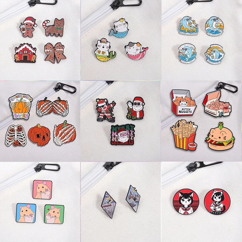 2-6pcs/set Fantasy Anime Movie Castle Enamel Pins Santa Claus Gingerbread Doll Cat Mermaid Brooches Badge Jewelry Friend Gift