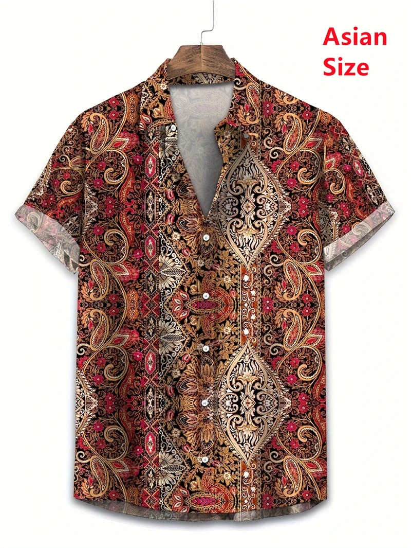 Hawaii Shirts For Men 3D Paisley Graphic Short-sleeved T-shirt Casual Lapel Buttons Male Tops Summer Oversized Bohemian Man Tees