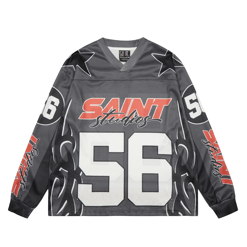 

Сетчатая винтажная футболка SAINT с длинными рукавами коричневого цвета номер 56, мужские и женские топы, футболка