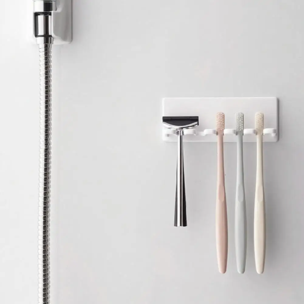 Mounted Toothbrush Razor Rack Toothbrush Holder Wall Mount 5 Slots Organizer Self Adhesive Bathroom Storage Stand Rust-resistant