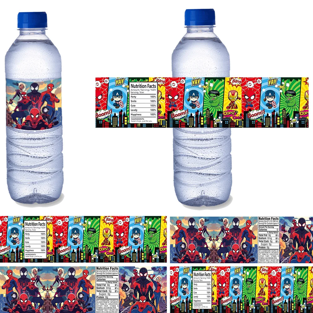 10/30 PCS SpiderMan Water Bottle Label Avengers Sticker Birthday Decoration Superhero Waterproof Sticker Baby Shower