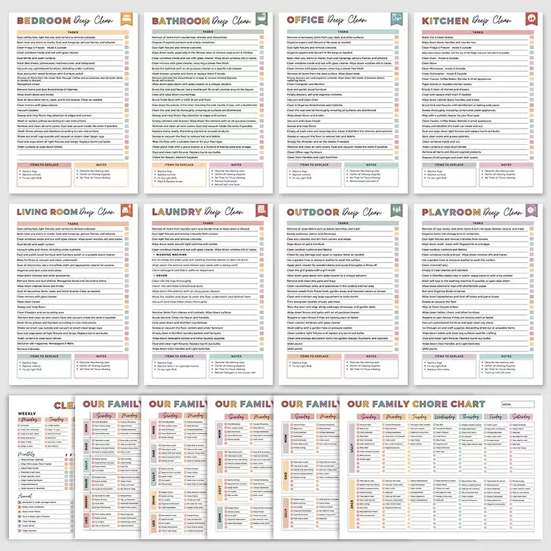 Nieuwe schoonmaakplannerbundel Inclusief huishoudschema Wekelijks Maandelijks Jaar Rond Netheid Tips Familieklusje Grafiek