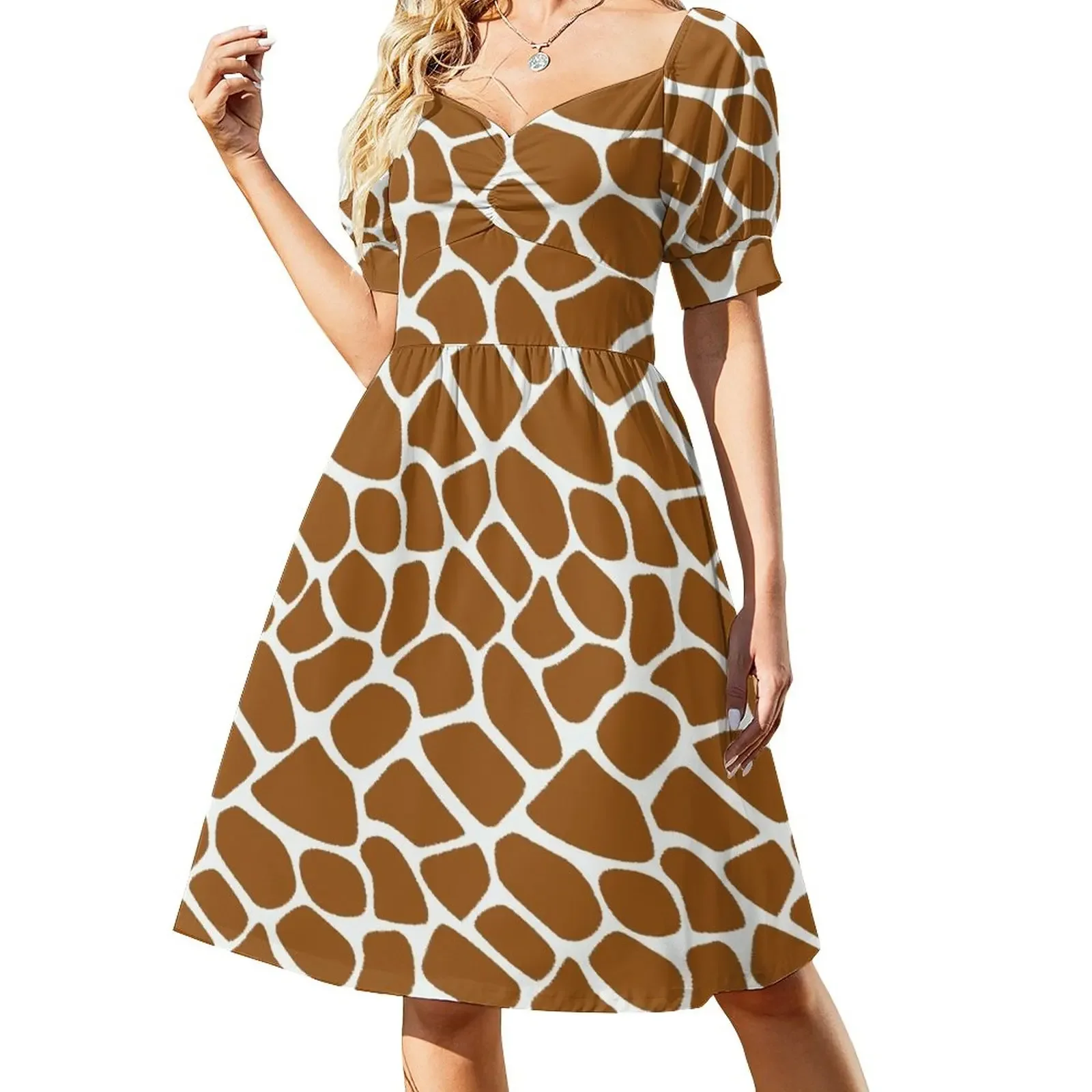 

Giraffe Print Scribble Pattern Animal print Short-Sleeved Dress Woman dresses Summer dresses for women