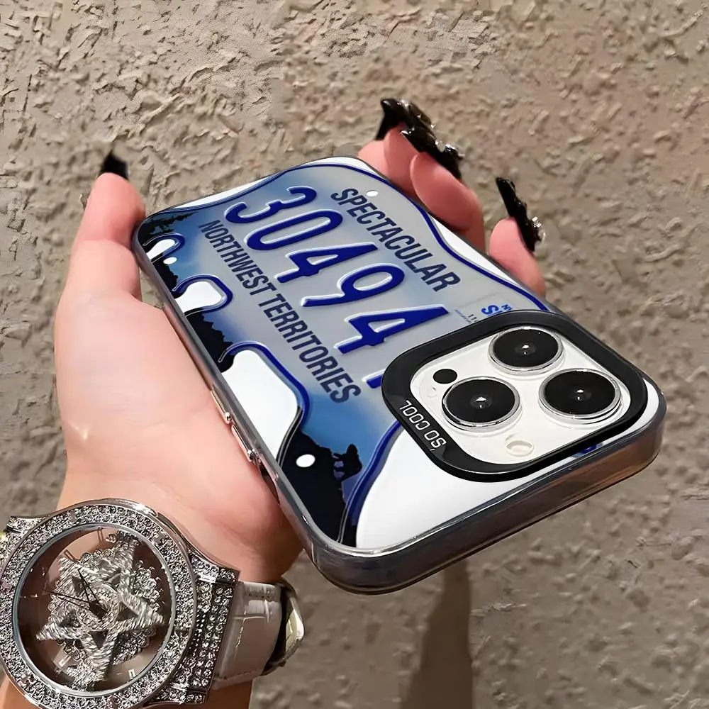 Retro-Nummernschild-Handyhülle für iPhone 17 Pro Max 16 Pro Max 15 14 13 11 12 Mini Xs X Xr 7 8 Plus Se in Silber