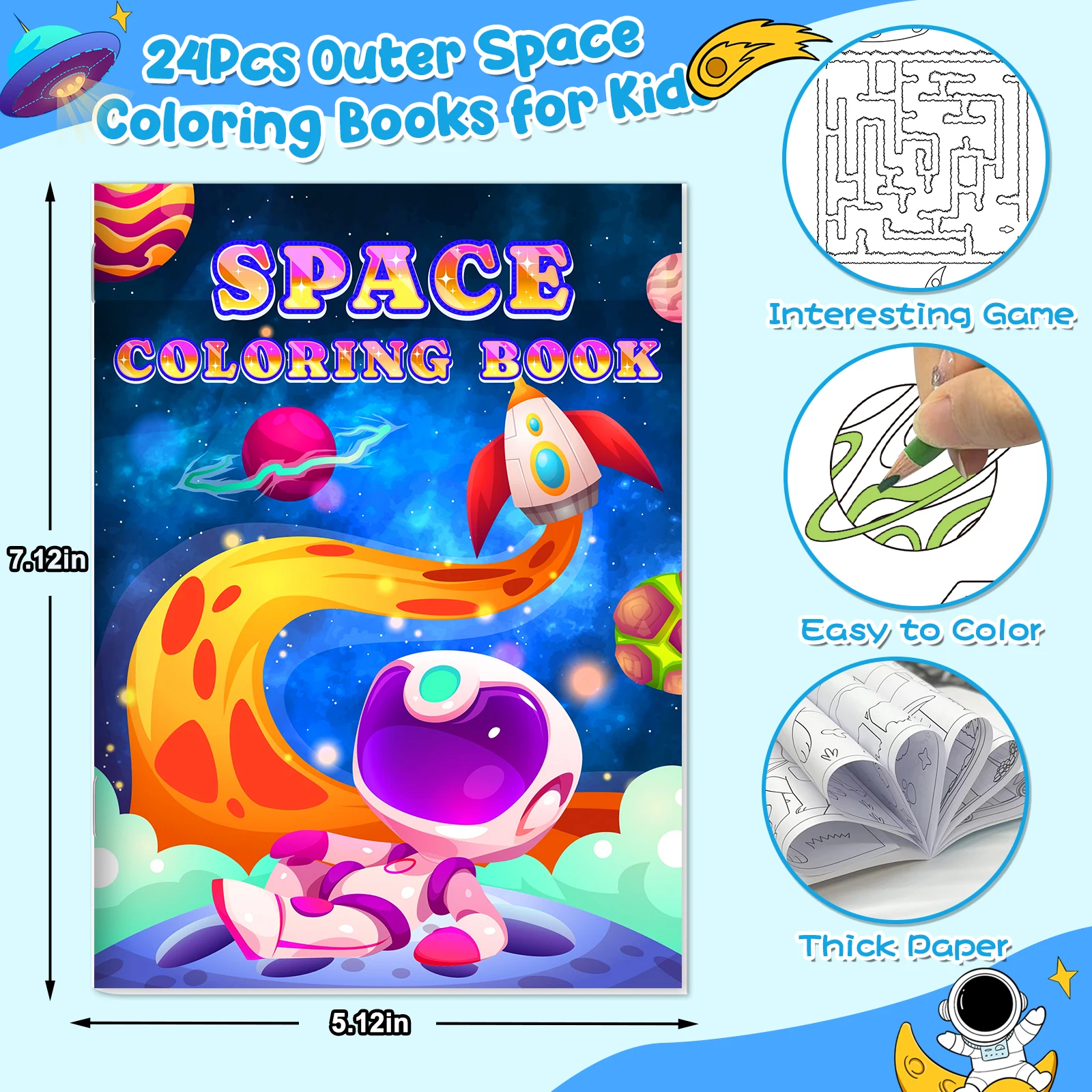 24 Pack Outer Space Coloring Book,for Kids Astronaut Alien Rocket Coloring Book Bulk Space Drawing Books Galaxy Activity Books