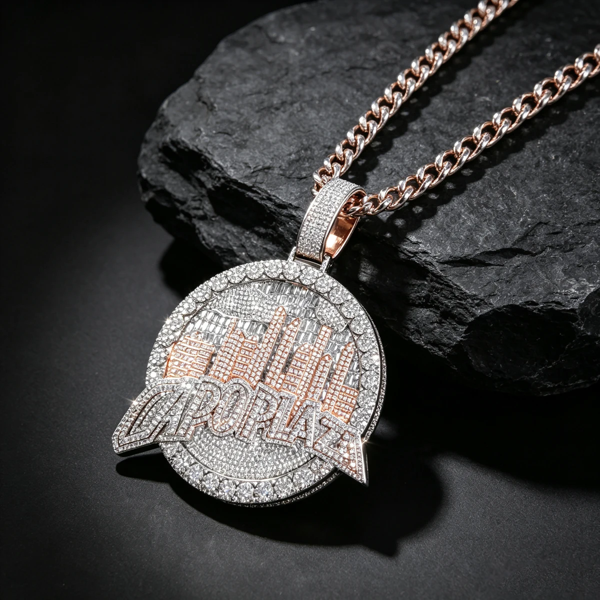 18K Gold Plated Hip Hop Pendant City Skyline Custom Perfect Gift For Party Club Daily Wear Bling Sparkling Ornament Round Medallion Necklace Charm Full Micro Paved Shiny CZ Fine Jewelry For Men Women Rap Music Culture Statement Accessory