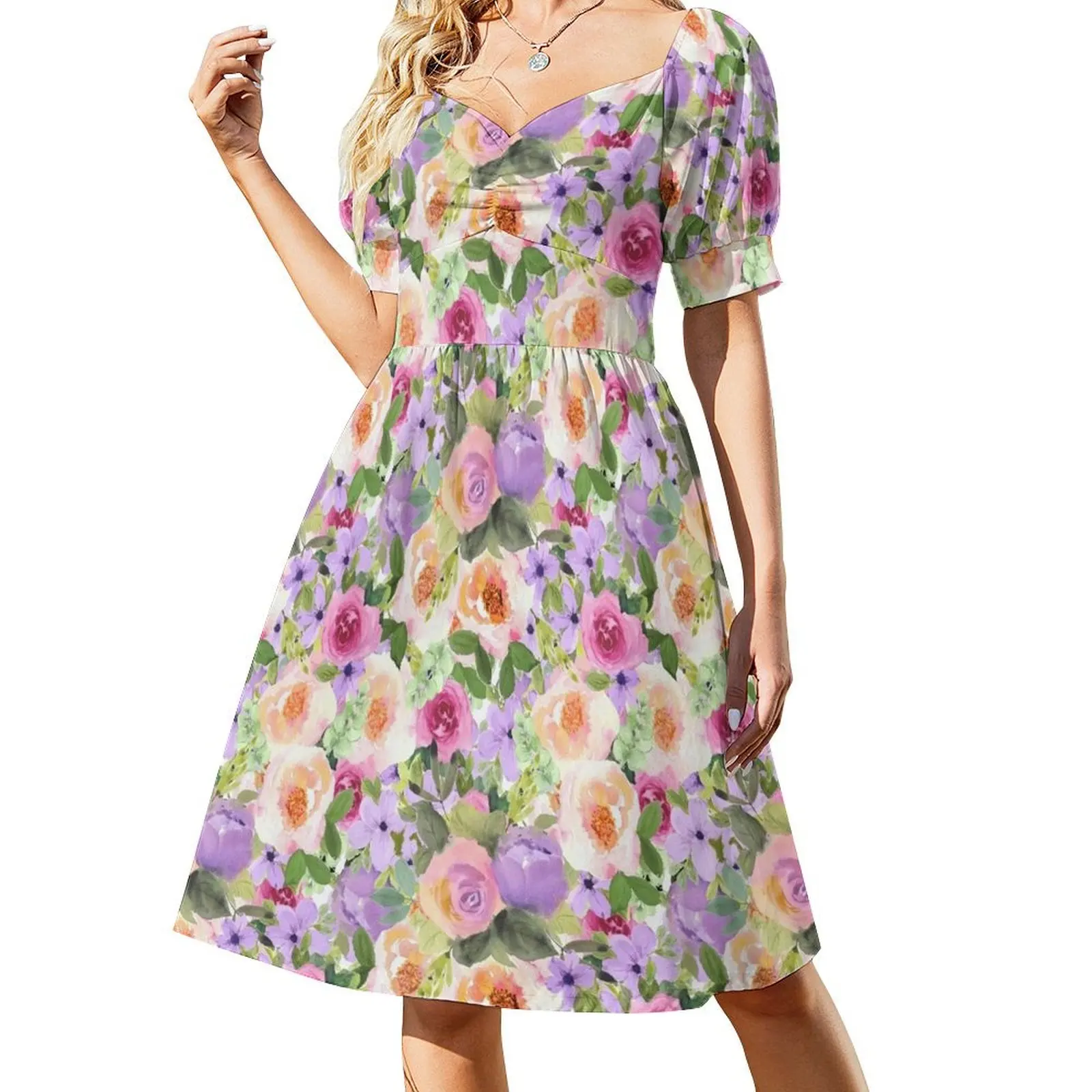 

English Garden Summer Short-Sleeved Dress Long dress Women's skirt