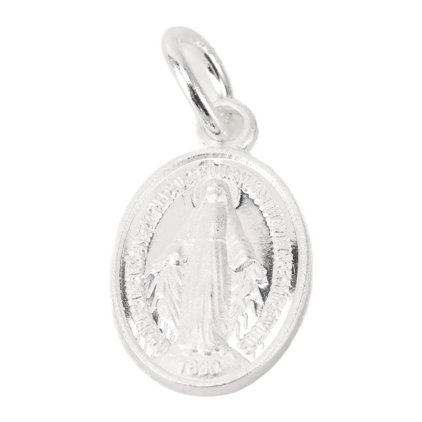 925 Sterling Silver Virgin Mary Double-Sided Oval Pendant - Miraculous Medal Catholic Jewelry