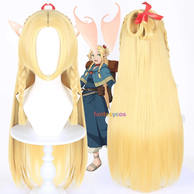 

Marcille Donato Wig Anime Delicious in Dungeon Cosplay Wig Women Yellow Long Braided Wigs for Halloween Costume Prop Ears