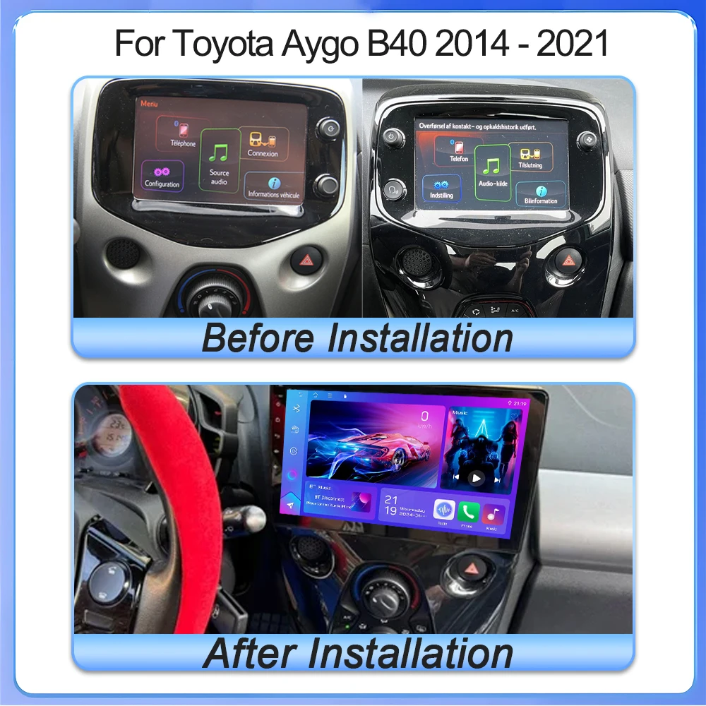 Android 15 For Toyota Aygo Peugeot 108 Citroen C1 2016- 2020 Touch Screen Car Radio Navigation 4G WIFI NO 2Din DVD Multimedia