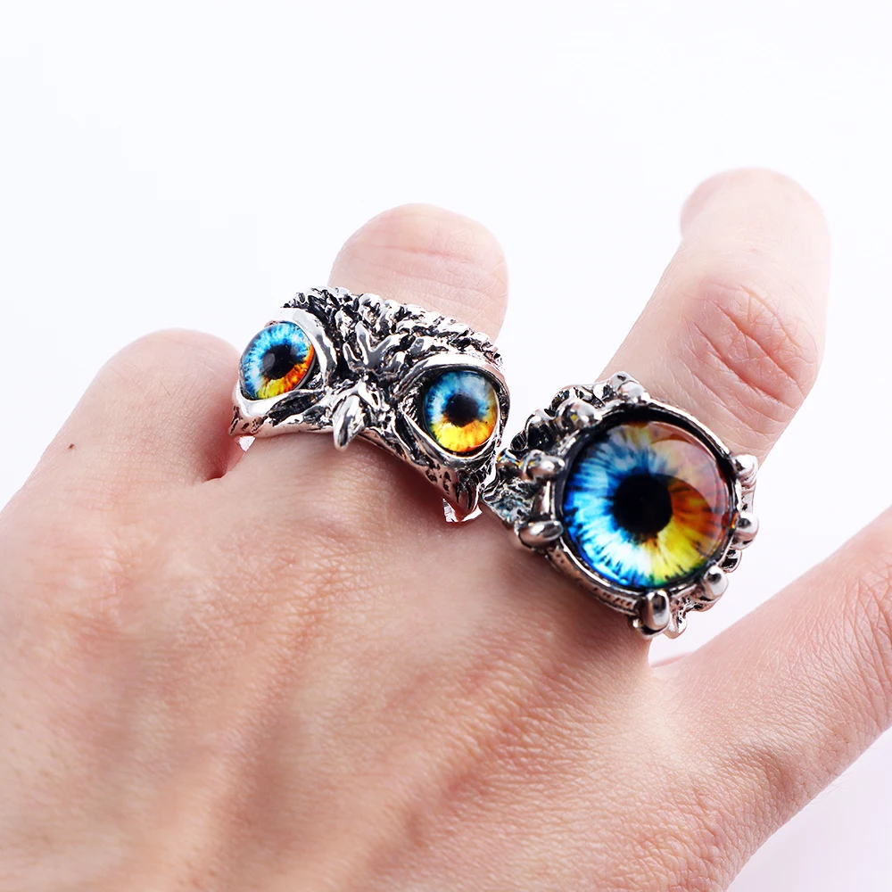 10/20/30 قطعة/الوحدة سحر الموضة خمر القوطية متعدد الألوان البومة خواتم للرجال النساء مجوهرات اكسسوارات الشرير مختلط نمط هدايا الحفلات #6