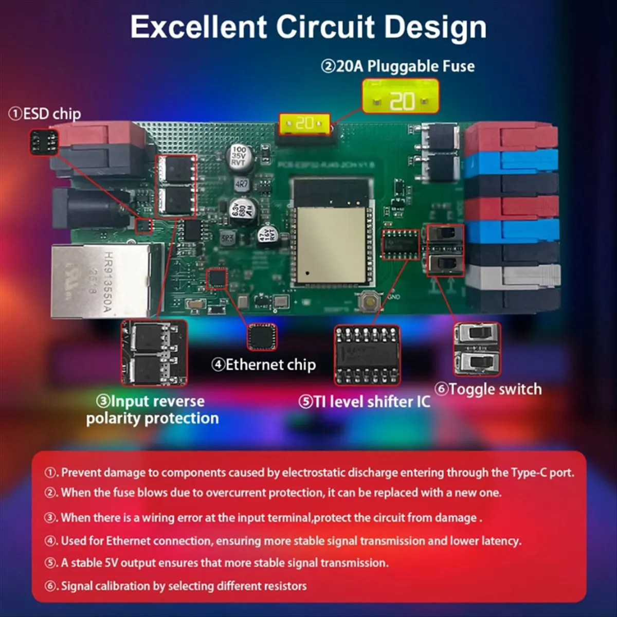 M85K  Elite ESP32 WLED LED Controller Ethernet Music Reactive Energy Save Relay 20A Fuse DIY Dynamic Light Digital 2PCS