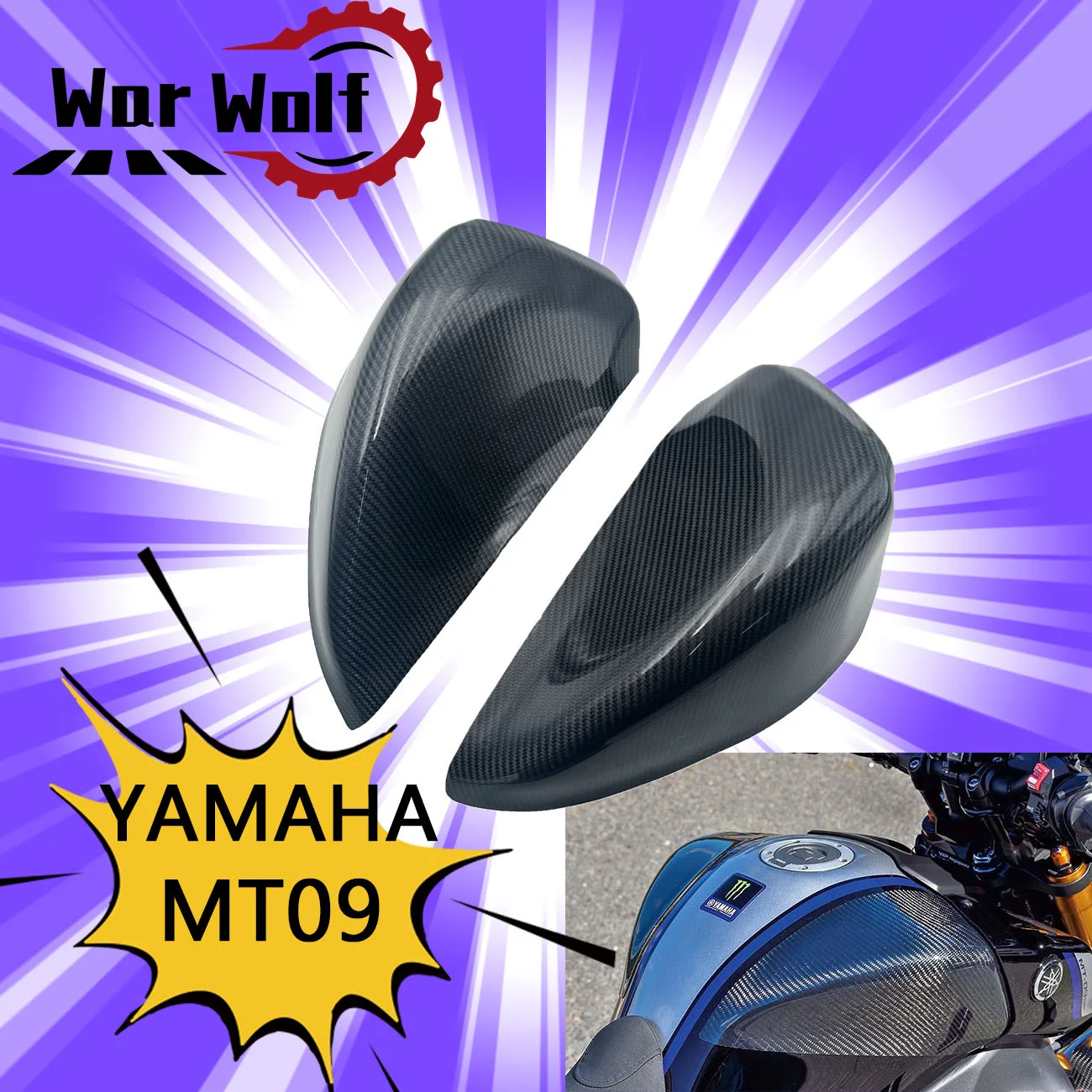 

Motorcycle Carbon Fiber Tank side pads both sides fuel tank Protection Decorative Cover Guard For YAMAHA MT09 MT-09 2021-2024