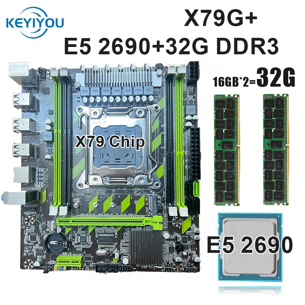 Дешевая материнская плата X79G LGA 2011 Комплект E5 2690 Процессор и 32 ГБ (2*16 ГБ) DDR3 RAM 1600 МГц PC3 12800R X79 Материнская плата SATA 3.0 M.2 NVME