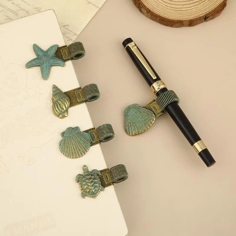 Clip à stylo en métal Vintage en forme de tortue de mer, porte-stylo à ressort pour carnet, Journal, bureau, papeterie scolaire, 1 pièce