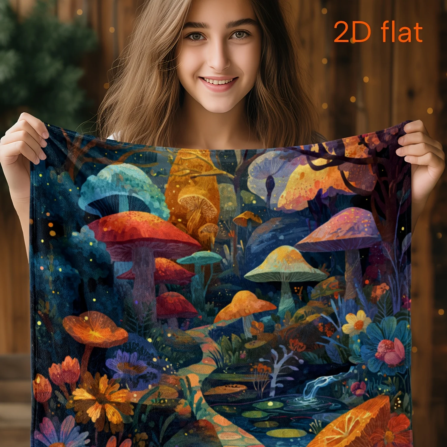 1pc Flannel Blanket with Mushroom and Flower Stream Pattern, Warm and Soft Throw for Sofa, Bed, Car, Office, Camping, Travel