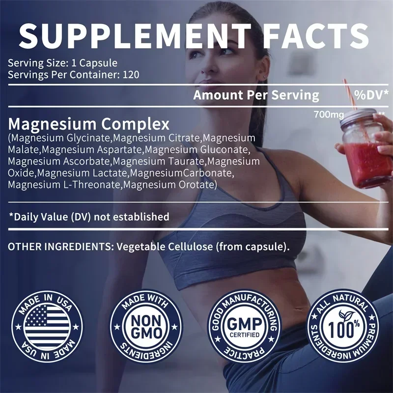 Magnesium Complex - Relaxation, Improves Mood, Helps Sleep, Soothes Nerves, Supports Bone, Muscle and Nerve Health, Immunity