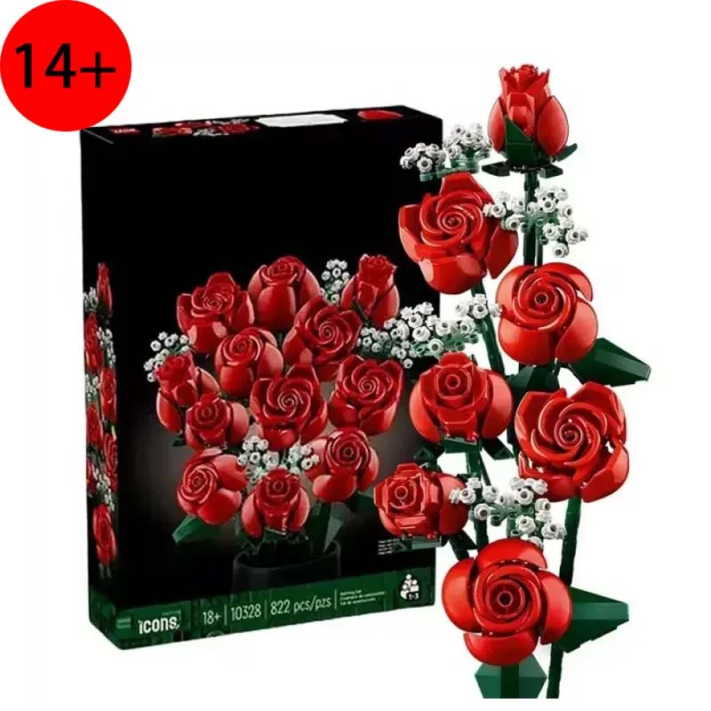 

Rose Gypsophila Bouquet Building Blocks Kit, Creative Decor Toy, Ideal Gift for Valentine's Day and Birthday