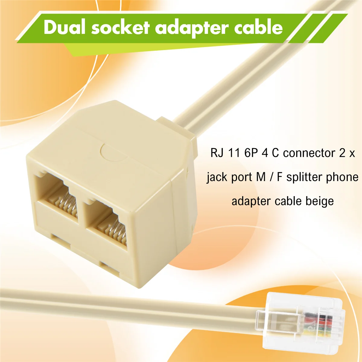 

RJ 11 6P 4 C connector 2 x jack port M / F splitter phone adapter cable beige Z