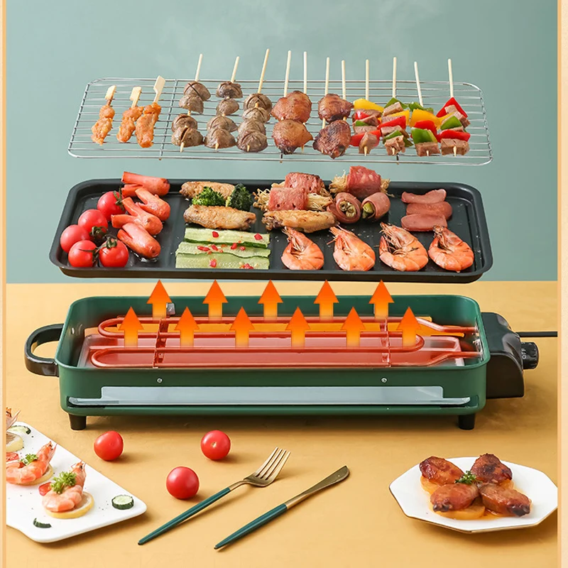 220V Household Electric Grill Indoor Smokeless Skewer Griddle Food Barbecue Baking Pan Roaster Non-Stick BBQ Roasting Oven