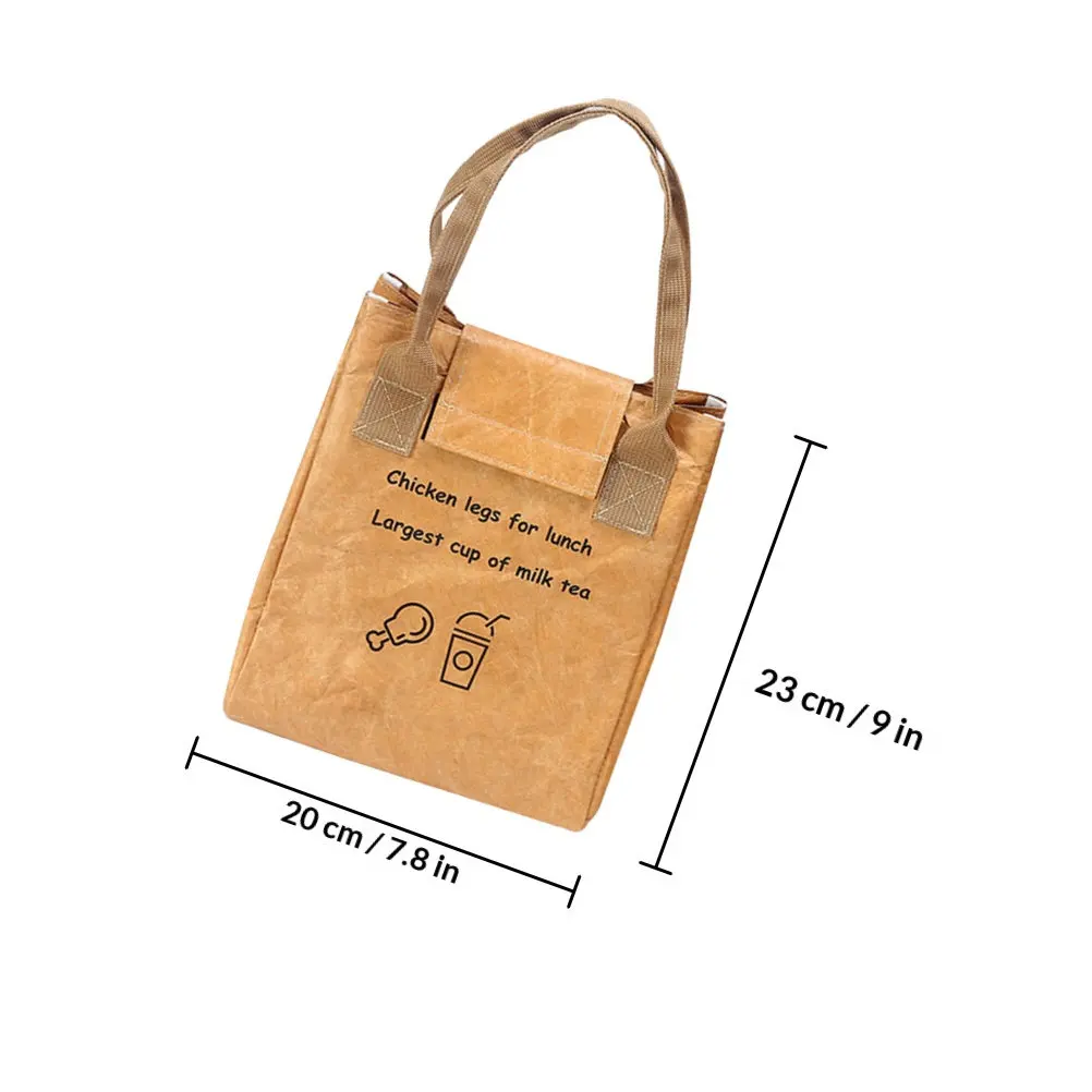 Functional Kraft Paper Bento Bag Insulation Lunch Bag Portable Thermal Food Carrier for Students Professionals Picnic Outdoor