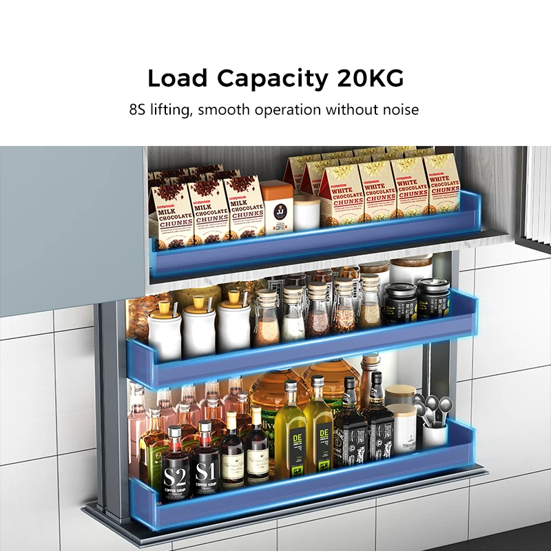 2026 Smart Kitchen Electric Lifting System Rack High Cabinet Plate Rack Elevator Glass Pull Down Kitchen Cabinet Basket