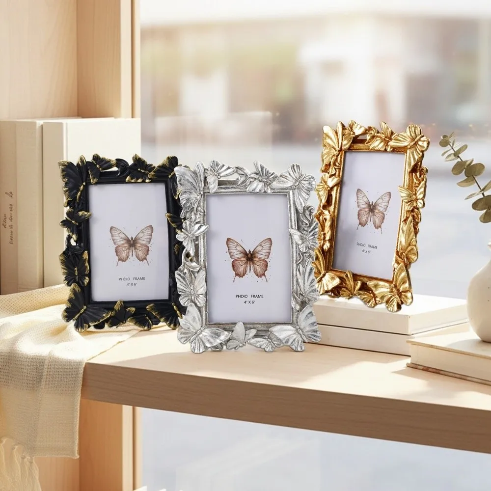 3D Butterfly Picture Frame Vintage Rectangular Shape Resin Photo Frame Staggered Pattern Decorative Painting Frame