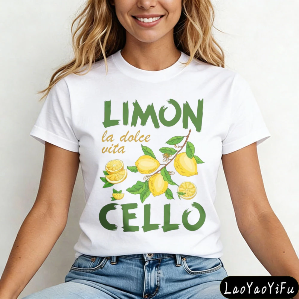Camiseta Retro Limoncello La Dolce Vita con diseño creativo de limón, camiseta italiana, camiseta informal de moda de verano para mujer, camisetas para la playa