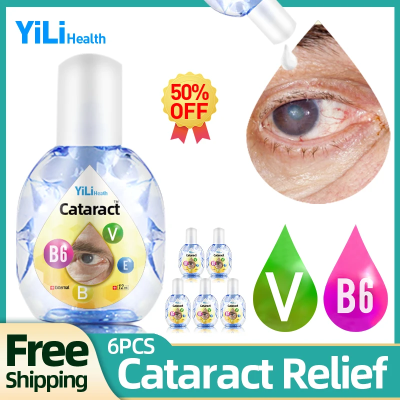 

Cataract Eye Treatment Vitamin B6 Eye Drops 6pcs for Dry Eyes Cloudy Eyeball Black Shadow Removal Blurred Vision Cure