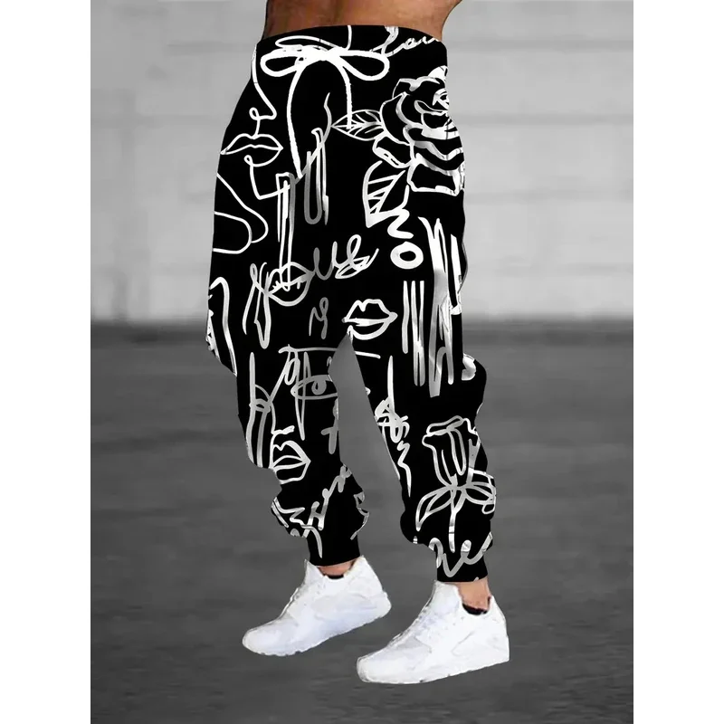 

Men's fashionable-Graffiti 3D printing-jogging pants with drawstring and pockets, casual sports pants, fashionable pants