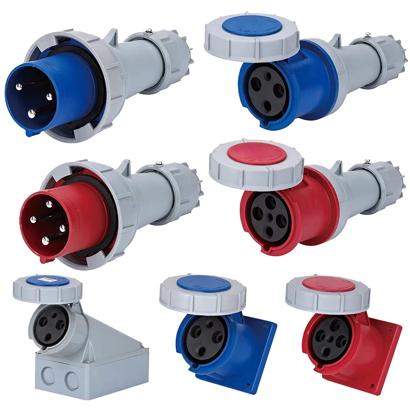 125A CEE Industrial Power Outlet IP67 3 4 5 Pin 380V 415V Male Female Connector Set Robust Shell Surface Flush Panel Mount