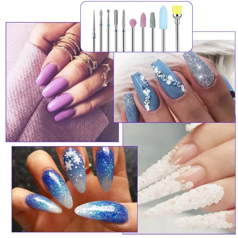 Juego de brocas para uñas, herramienta profesional de cerámica, acero de tungsteno, removedor de cutículas, adecuado para manicura de Gel acrílico, 10 piezas