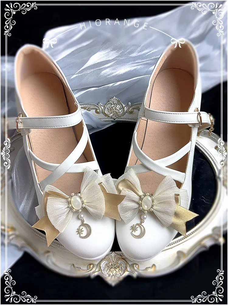 Moonlight dance shoes clip Original handmade Lolita shoes buckle Removable bow shoe flower lo Mary Jane single shoe clip