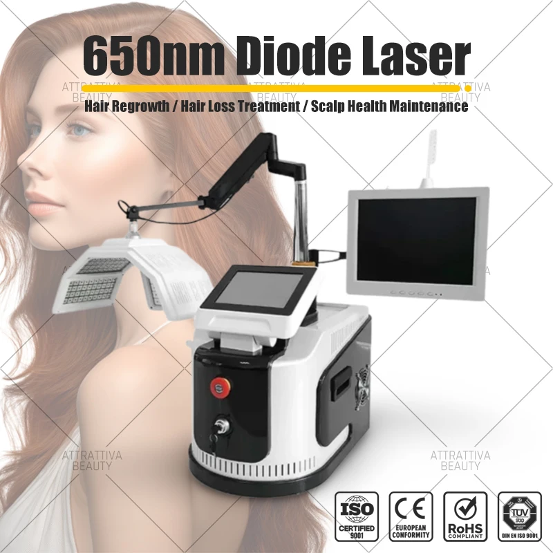 

LLLT 650nm Diode Laser Hair Regrowth Machine Professional Scalp Analysis Bald Treatment Beauty Health Salon Equipment