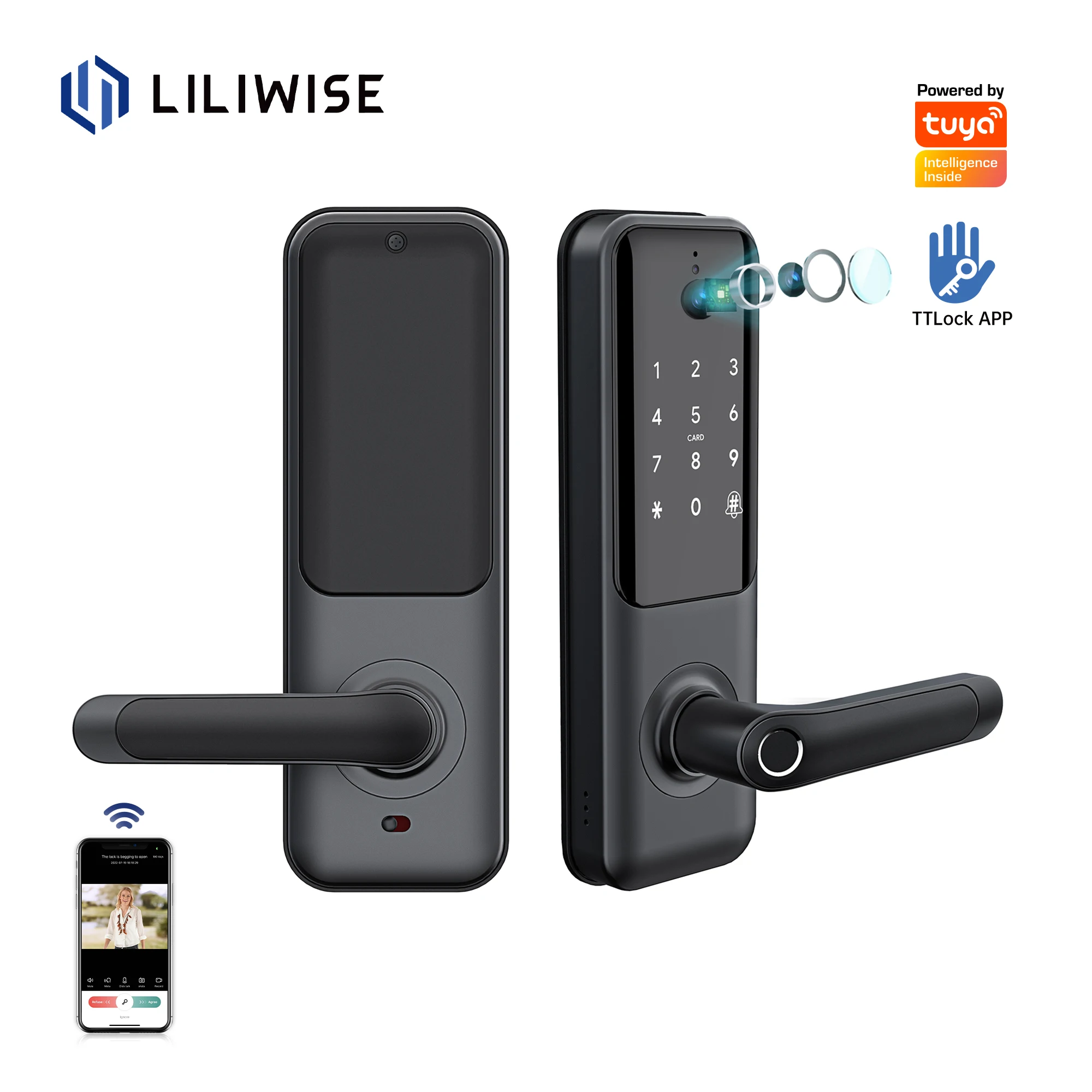 Liliwise Outdoor Tuya Digital Lock Cerradura inteligente Waterproof Face Recognition Door Lock Peephole Door Lock with Camera