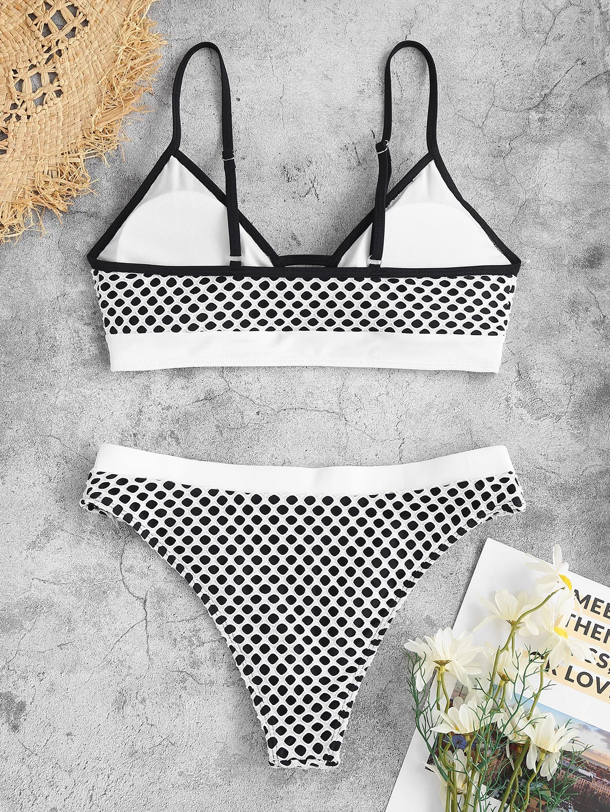 ZAFUL women's swimsuit Fishnet Openwork Cheeky Cami Tankini Swimwear