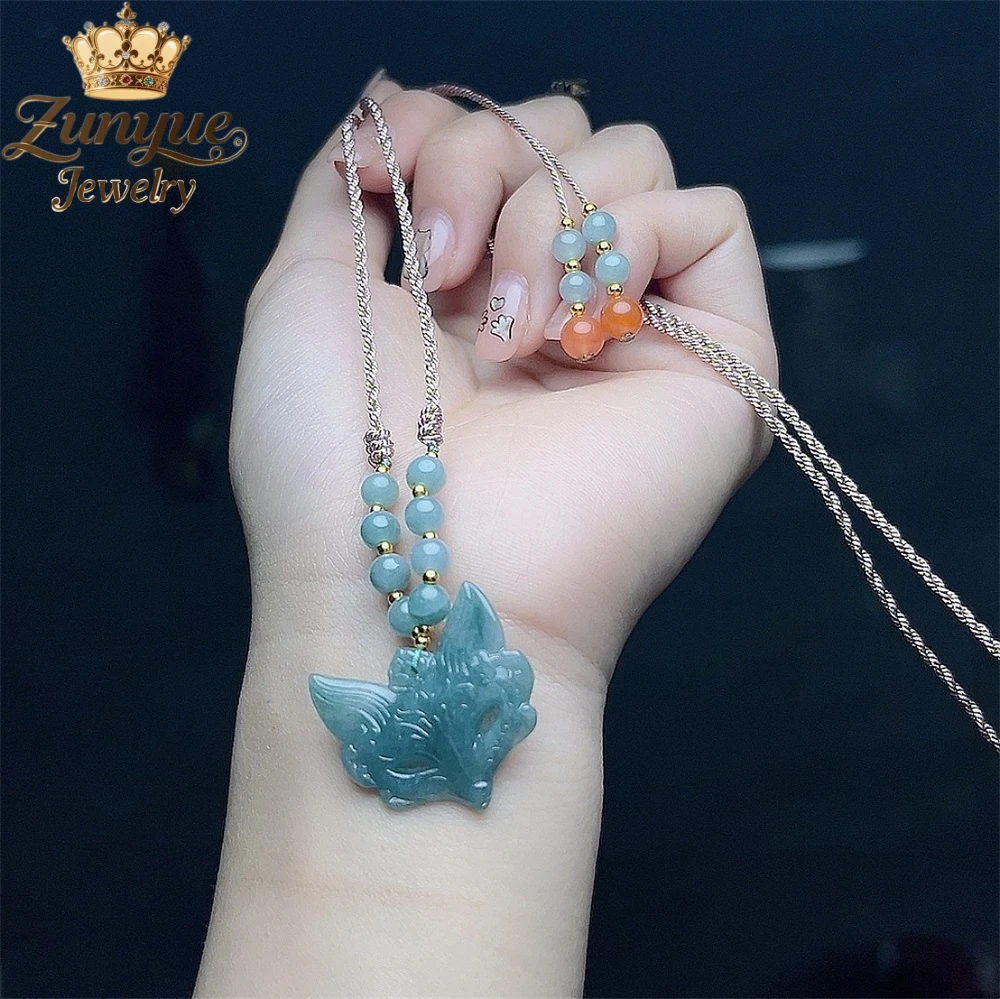 

Natural Blue Water Jade Fox Mask Jadeite Pendant Luxury Quality Jewelry Best Selling Fashion Jewelry Exquisite Charms Popular