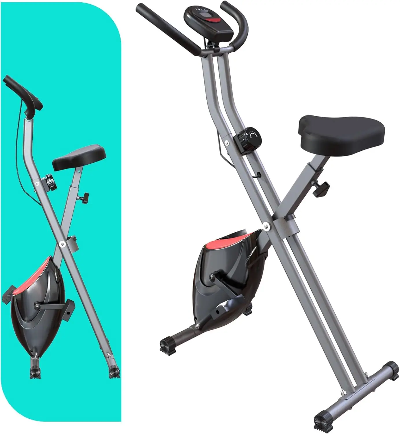 Portable Exercise Bike, Stationary Bikes for Home, Indoor Foldable Bike with 16-Level Magnetic Resistance, 300LBS Capacity, 3.5