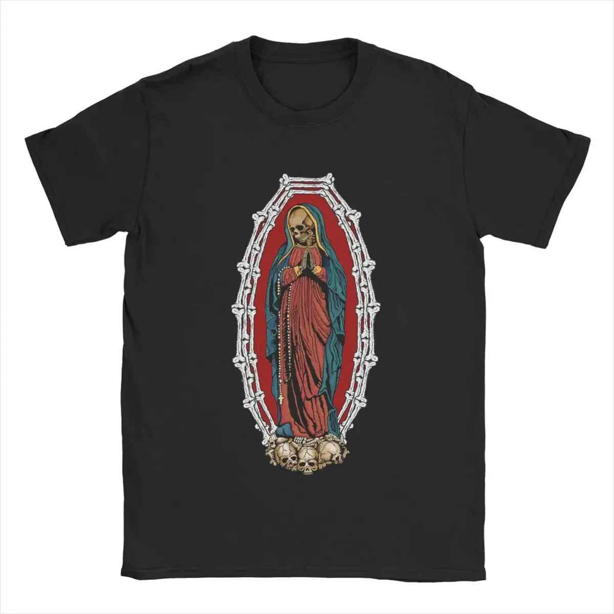 Men\'s T-Shirt Santa Muerte Cotton Tees Saint Death Goth Mexican Death Muertos Mother Skull T Shirts O Neck Clothing Gift Idea